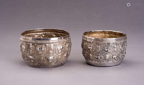 A LOT WITH TWO EMBOSSED SILVER BOWLS