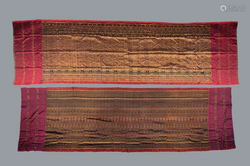 A LOT WITH TWO KHMER SILK HOL PIDAN CEREMONIAL HANGINGS