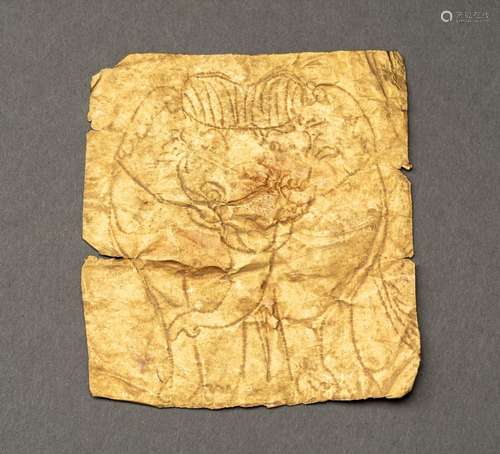 A SHEET GOLD PLAQUE INCISED WITH AN ELEPHANT, PRE-ANGKOR PER...