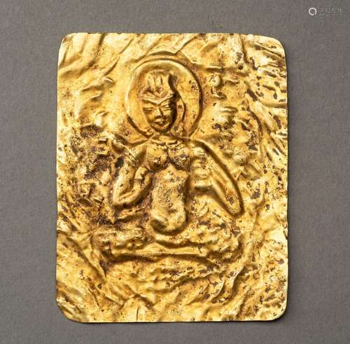 A CHAM GOLD REPOUSSÉ PLAQUE OF A BODHISATTVA