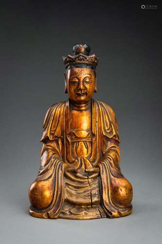 A GILT-LACQUERED WOOD FIGURE OF BUDDHA, 18TH-19TH CENTURY