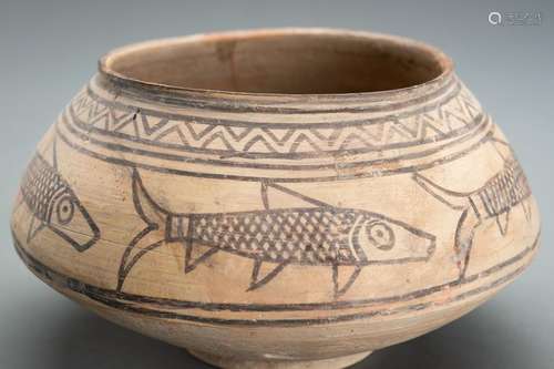 A NAL WARE CERAMIC JAR WITH FISH MOTIF