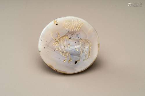 A BACTRIAN AGATE INTAGLIO SEAL DEPICTING A ZEBU BULL