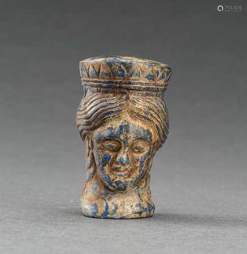 A GRECO-BACTRIAN LAPIS LAZULI IDOL HEAD