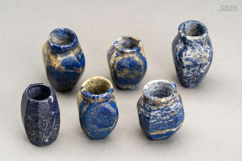 A GROUP OF SIX GRECO-BACTRIAN MINIATURE LAPIS LAZULI VESSELS