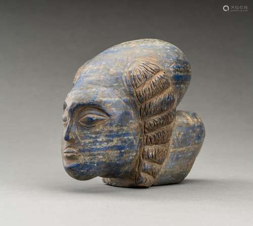 A GRECO-BACTRIAN STYLE LAPIS LAZULI HEAD OF A DEITY