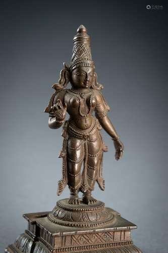 AN INDIAN BRONZE FIGURE OF BHUDEVI, 19th CENTURY