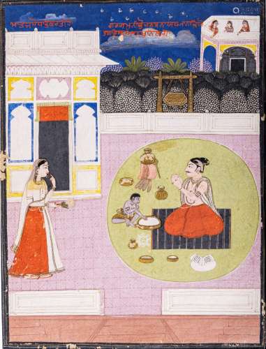 AN INDIAN MINIATURE PAINTING WITH BABY KRISHNA, 19th CENTURY
