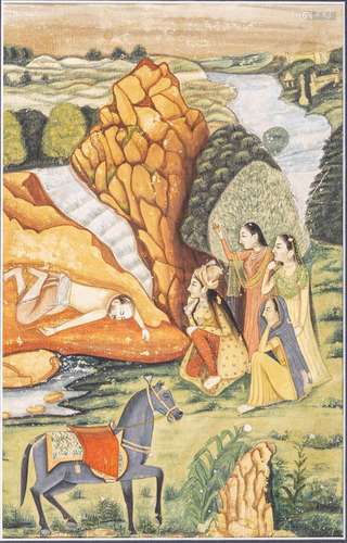 AN INDIAN MINIATURE PAINTING OF SHIRIN MOURNING FARHAD’S DEA...