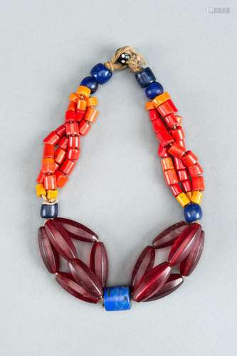 A NAGALAND MULTI-COLORED GLASS NECKLACE, c. 1900s