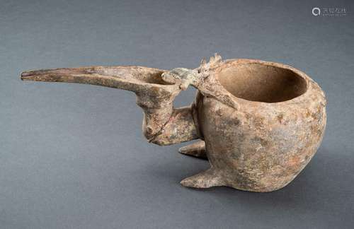 A ZOOMORPHIC TERRACOTTA AMLASH CULTURE SPOUTED VESSEL