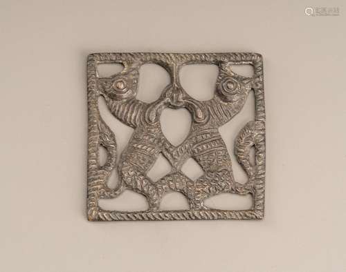 A WESTERN ASIATIC STYLE OPENWORK BRONZE PLAQUE WITH TIGERS