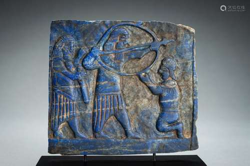 A LAPIS LAZULI FRIEZE WITH WARRIORS