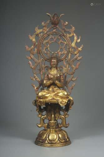 中国唐代铜鎏金观音坐像
