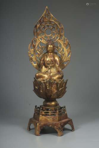 中国唐代铜鎏金观音坐像