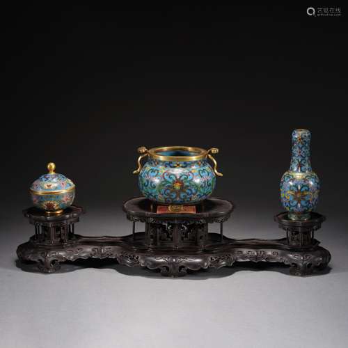 A SET OF CLOISONNE ENAMEL CENSER VASE BOX,QING