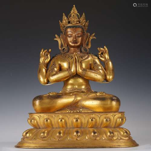 A GILT BRONZE FIGURE OF BUDDHA STATUE,QING