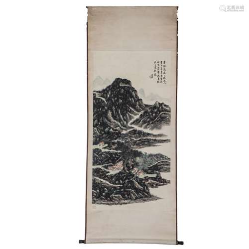 A CHINESE PAINTING OF MOUNTAINS LANDSCAPE,SIGNED HUANG BINHO...