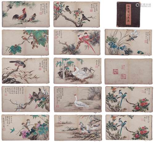 A CHINESE ALBUM PAINTING OF BIRDS AND FLOWERS,SIGNED YAN BOL...