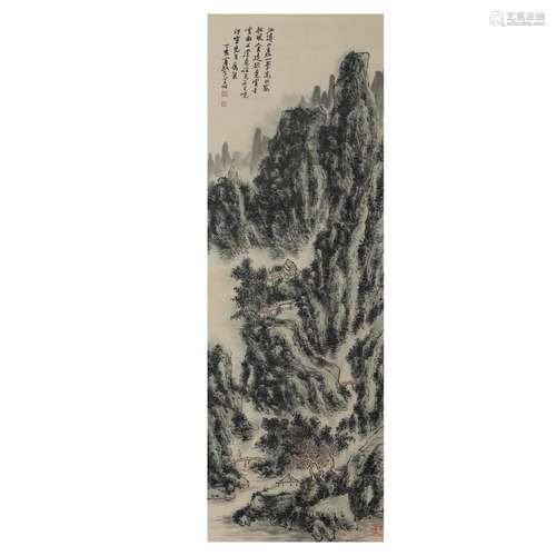 A CHINESE PAINTING OF MOUNTAINS LANDSCAPE,SIGNED HUANG BINHO...