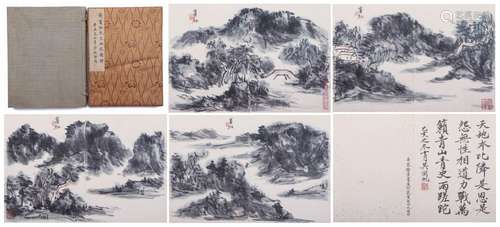 A CHINESE ALBUM PAINTING OF LANDSCAPE,SIGNED HUANG BINHONG