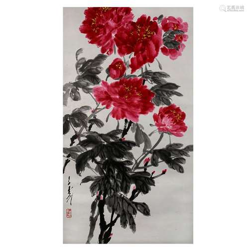 A CHINESE PAINTING OF FLOWERS,SIGNED WANG ZIWU