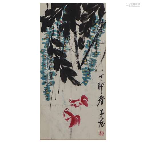 A CHINESE PAINTING OF TWO FISHES,SIGNED CUI ZIFAN