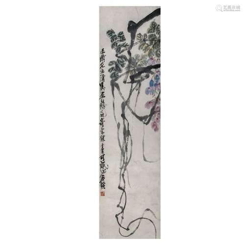 A CHINESE PAINTING OF FLOWERS,SIGNED QI BAISHI