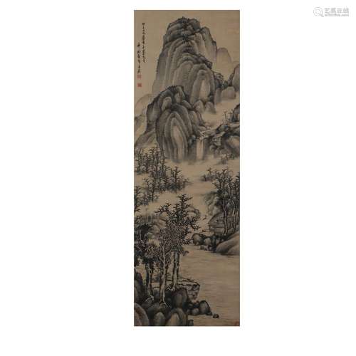 A CHINESE PAINTING OF MOUNTAINS LANDSCAPE,SIGNED GONG XIAN