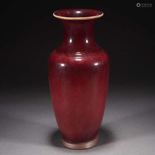 A RED GLAZE PORCELAIN VIEWS VASE,QING