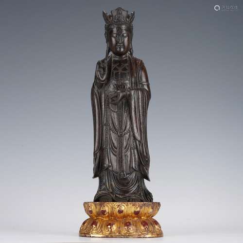 A CHENXIANG WOOD GUANYIN BUDDHA STANDING STATUE,QING