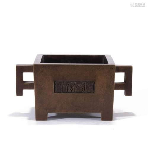 A BRONZE SQUARE CENSER