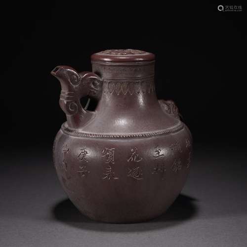 A ZISHA CLAY CARVED POEMS POT,QING