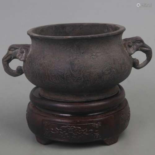 A XUAN DE STYLE ELEPHANT EAR BRONZE CENSER