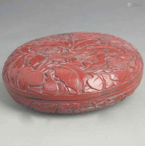 CARVED RED LACQUER FLORAL PATTERN INCENSE BOX