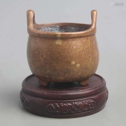 A FINE SPRINKLE GOLD THREE FOOT BRONZE CENSER