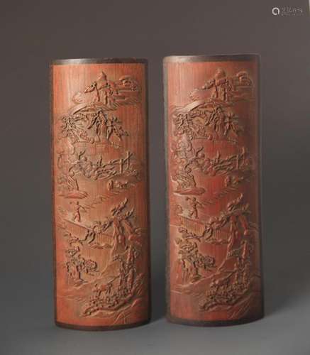 PAIR OF FINE LANDSCAPE BAMBOO ARMREST