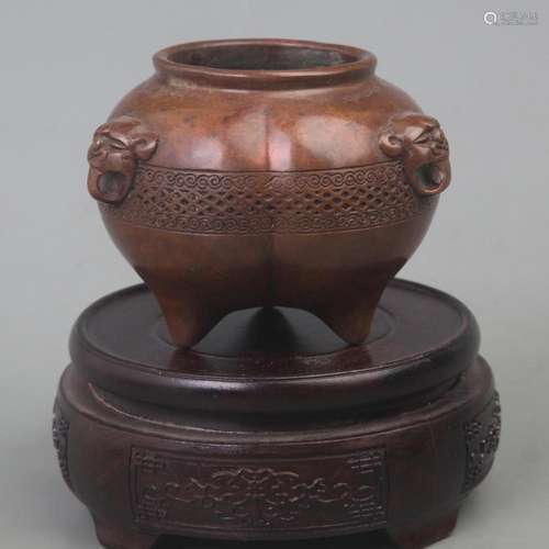 A FINE BRONZE ANIMAL EAR ROUND BRONZE CENSER