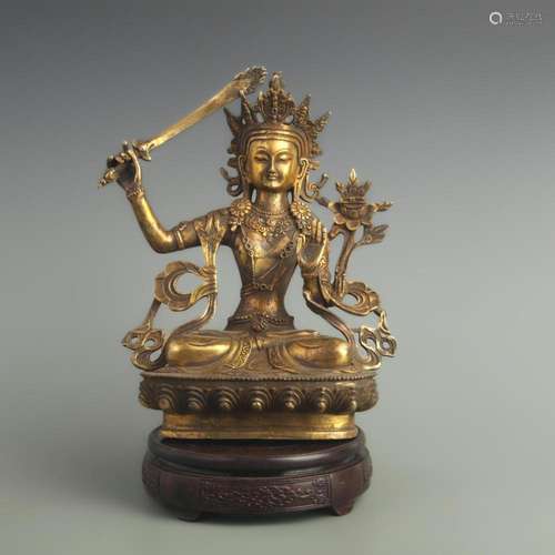 BRONZE GILT STATUE OF MANJUSHRI BODHISATTVA