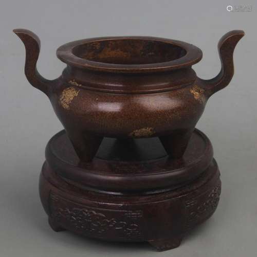 A FINE SPRINKLE GOLD THREE FOOT BRONZE CENSER