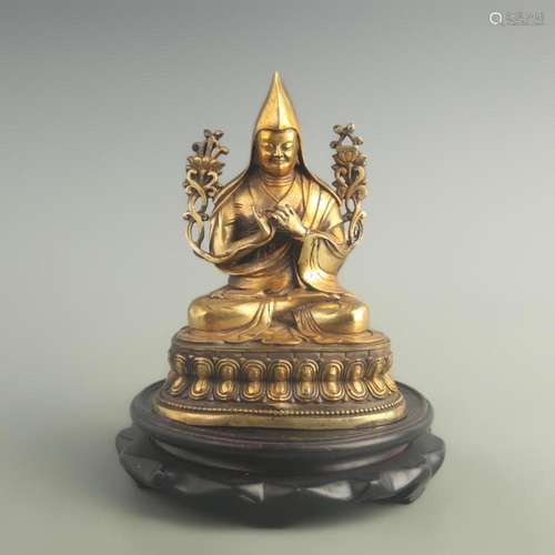 BRONZE GILT AND GOLD-PLATED STATUE OF TIBETAN BUDDHISM TSONG...