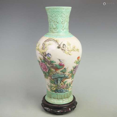 FAMILLE ROSE FLOWER AND BIRD CARVING GUAN YIN STYLE PORCELAI...