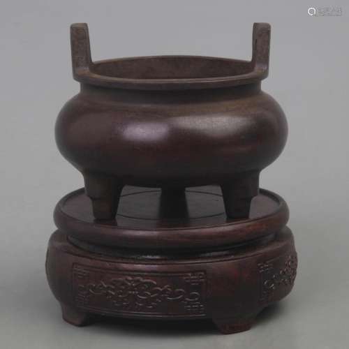 A FINELY CARVED THREE FOOT BRONZE CENSER