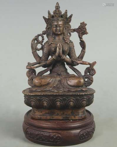 A FINE GILT BRONZE TIBETAN BUDDHISM FOUR ARM GUAN YIN