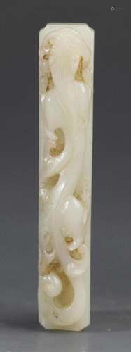 A FINELY DRAGON CARVING PALE CELADON JADE PENDANT PAPERWEIGH...