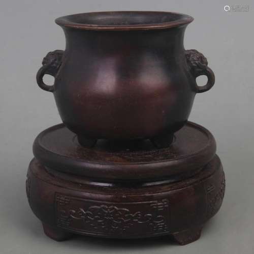 A FINE XUAN DE STYLE LION EAR THREE FOOT BRONZE CENSER