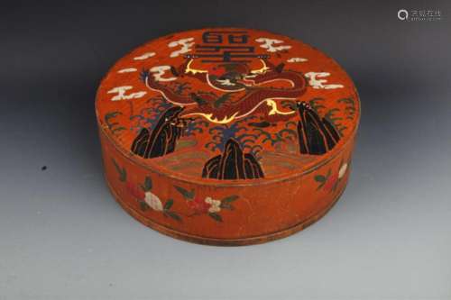 A FINE PAINTED LACQUER WOODEN BOX WITH COVER