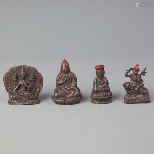 GROUP OF THREE SMALL BRONZE TIBETAN PENDANT