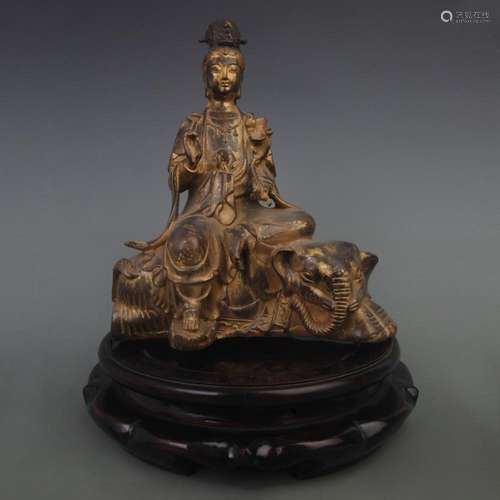 A FINE BODHISATTVA SAMANTABHADRA BRONZE STATUE