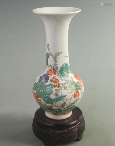 ENAMEL COLOR LOTUS FLOWER PATTERN WIDE TOP PORCELAIN VASE